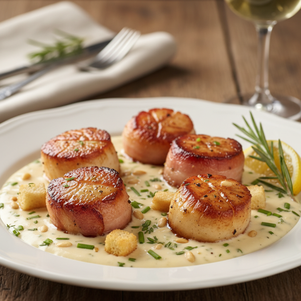 Decadent Bacon-Wrapped Scallops with Brie Cream Sauce recipe