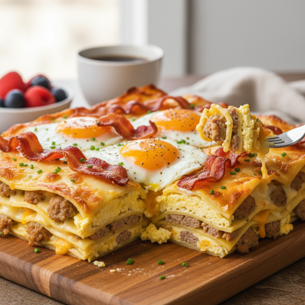 Decadent Bacon and Egg Breakfast Lasagna recipe