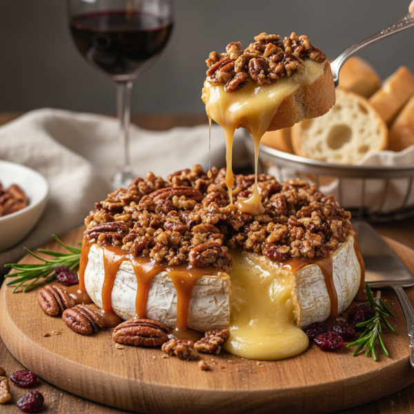 Decadent Baked Brie with Caramelized Pecan Topping recipe