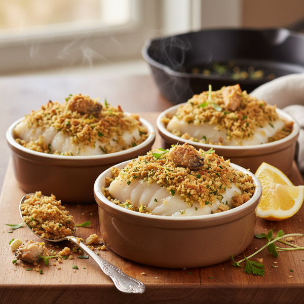 Decadent Baked Cod Steaks with Oyster Crumb Topping recipe