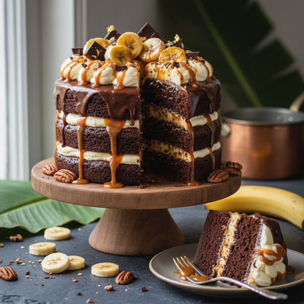 Decadent Banana Caramel Chocolate Cake recipe