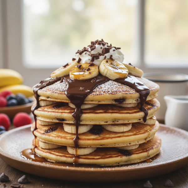 Decadent Banana Chocolate Chip Pancakes recipe