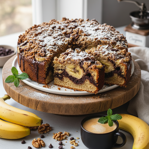 Decadent Banana Chocolate Coffee Cake with Crunchy Streusel recipe