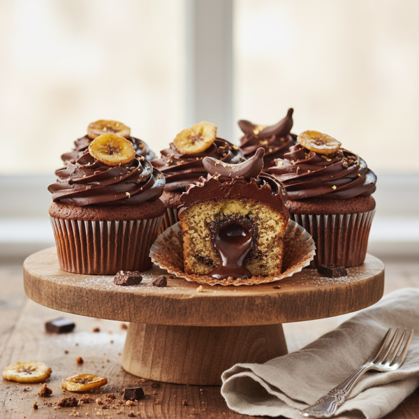 Decadent Banana Chocolate Surprise Cupcakes recipe