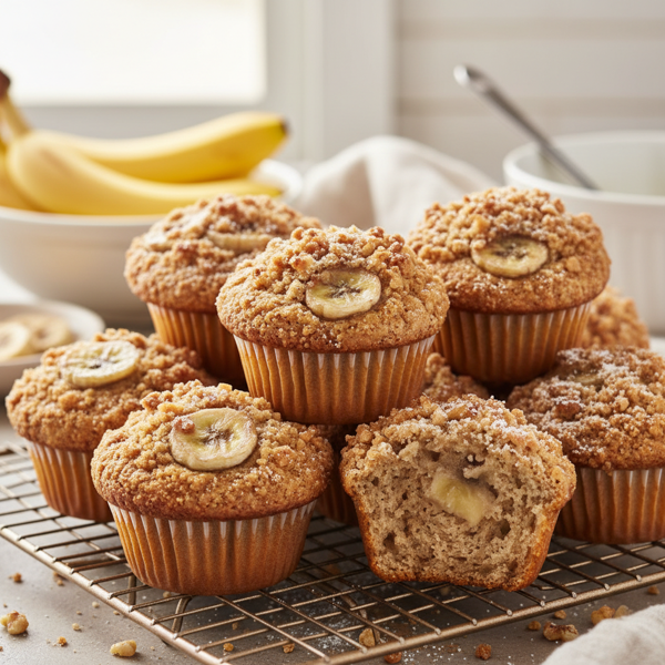 Decadent Banana Crumb Muffins recipe