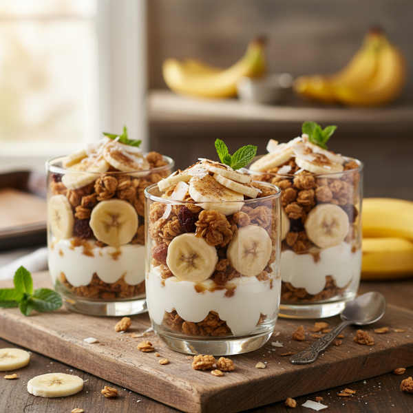 Decadent Banana Granola Parfaits recipe