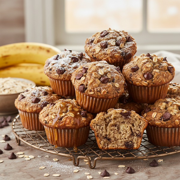 Decadent Banana Oat Chocolate Chip Muffins recipe