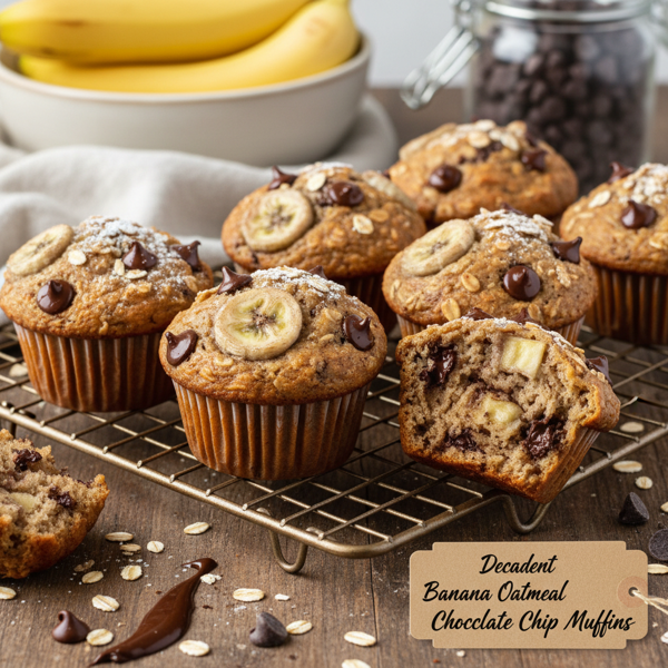Decadent Banana Oatmeal Chocolate Chip Muffins recipe