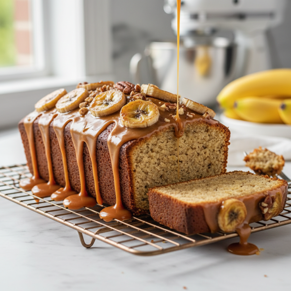 Decadent Banana Pound Cake with Luscious Caramel Drizzle recipe