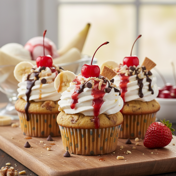 Decadent Banana Split Cupcakes recipe