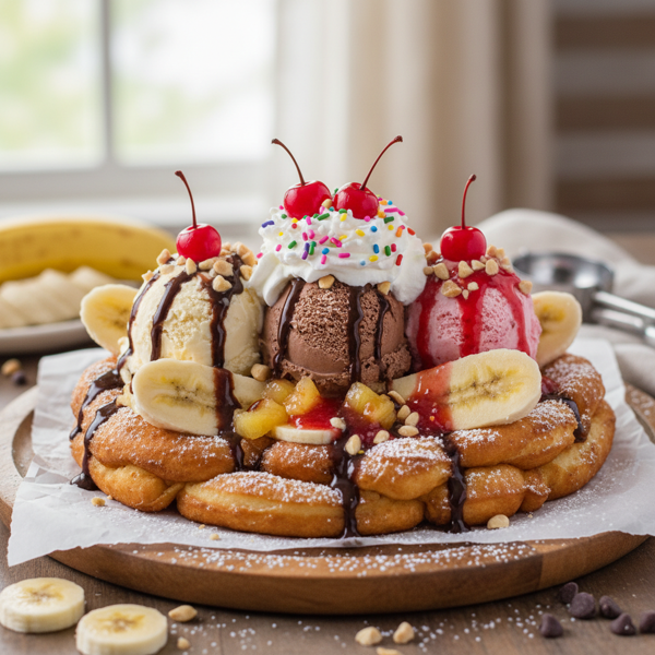 Decadent Banana Split Funnel Cake Delight recipe