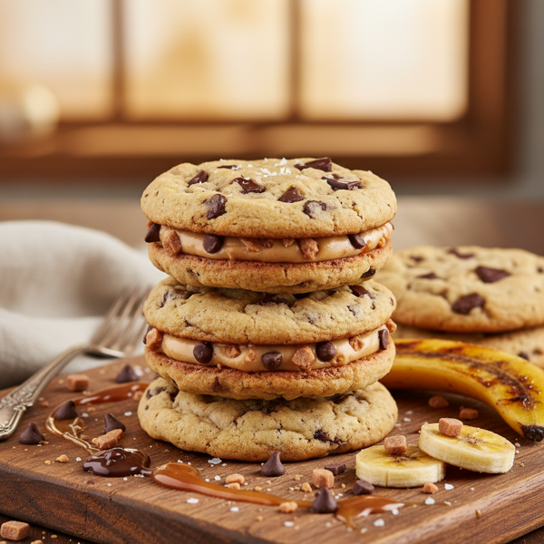 Decadent Banana Toffee Chocolate Chip Sandwich Cookies recipe