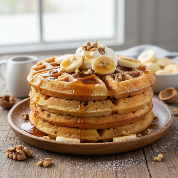 Decadent Banana Walnut Buttermilk Waffles recipe