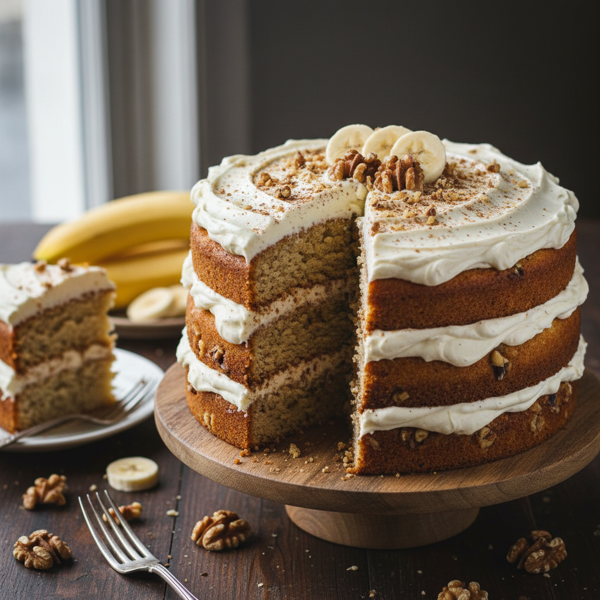 Decadent Banana Walnut Cake with Cream Cheese Frosting recipe