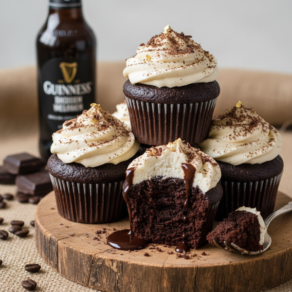 Decadent Bittersweet Guinness Chocolate Cupcakes recipe