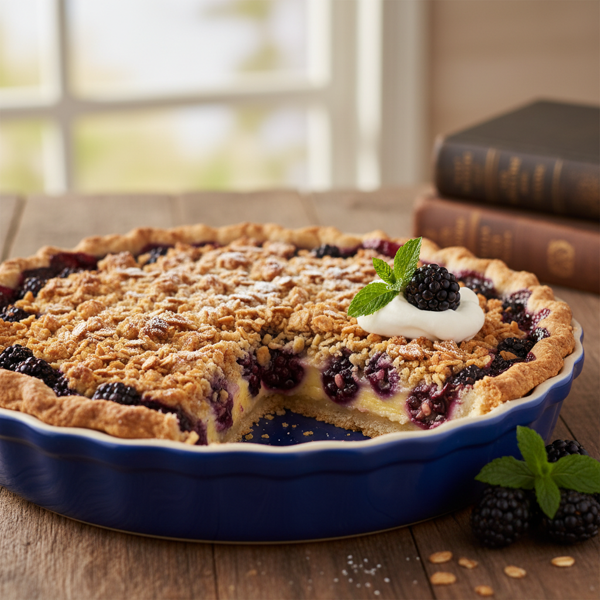Decadent Blackberry Custard Crumble Pie recipe
