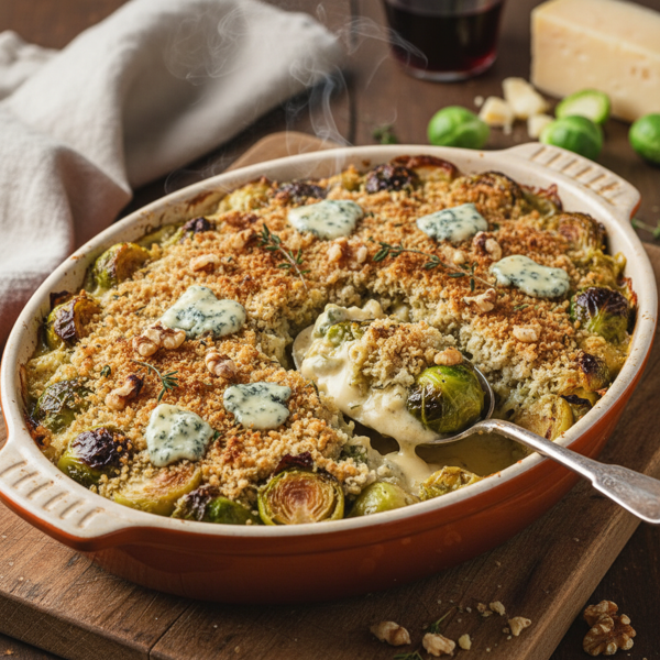 Decadent Bleu Cheese Brussels Sprouts Gratin recipe