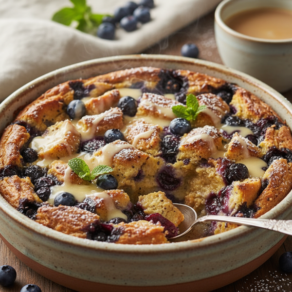 Decadent Blueberry Bagel Bread Pudding Delight recipe
