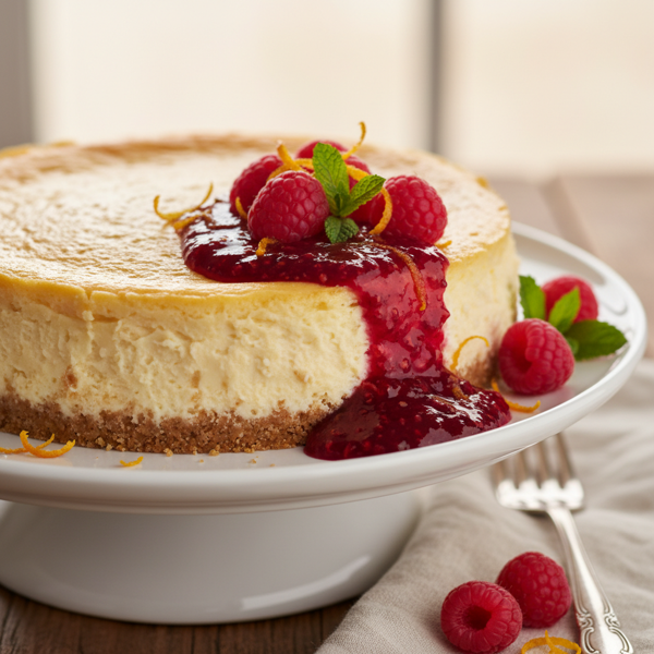 Decadent Brie Cheesecake with Grand Marnier Raspberry Coulis recipe