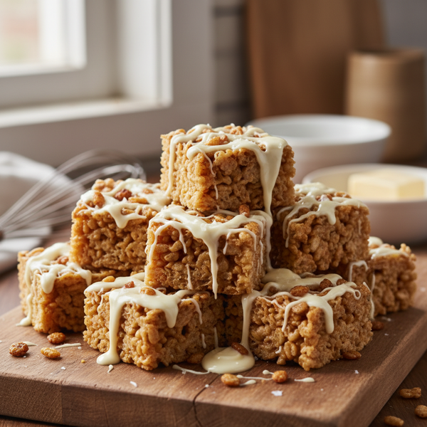 Decadent Brown Butter Rice Crispy Treats with a White Chocolate Drizzle recipe