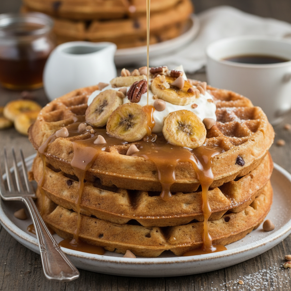 Decadent Butterscotch Banana Bread Waffles recipe