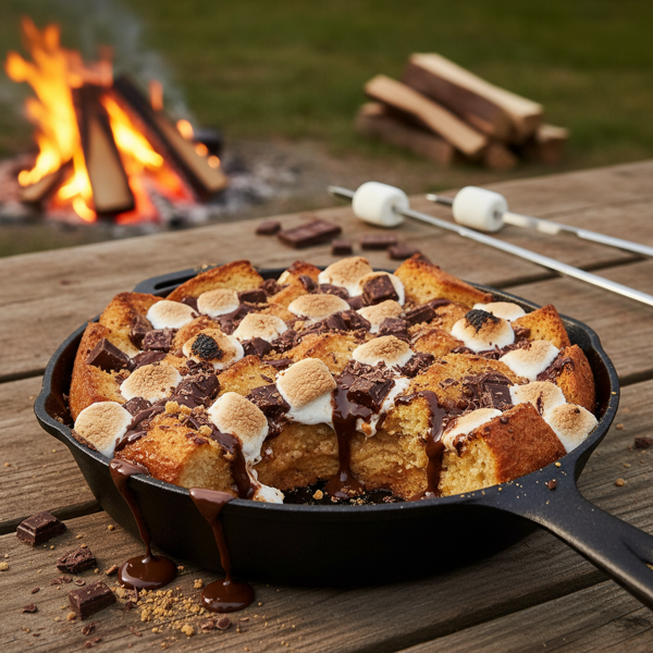 Decadent Campfire S'mores Bread Pudding recipe