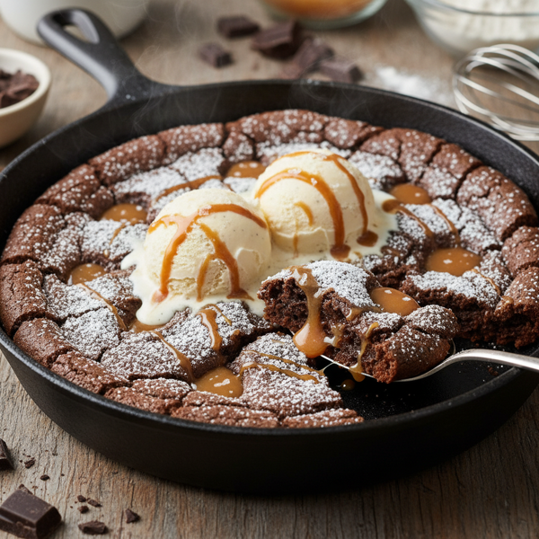 Decadent Caramel-Stuffed Chocolate Crinkle Cookie Skillet recipe