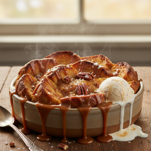 Decadent Caramel Drizzled Bread Pudding recipe