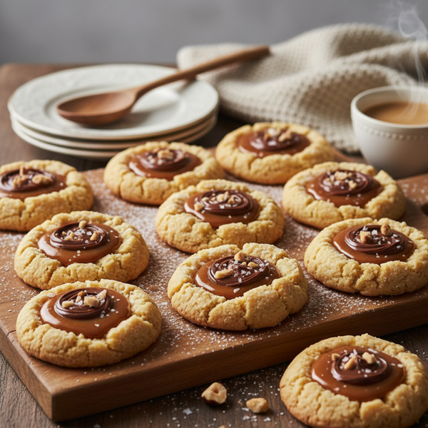 Decadent Caramel and Chocolate-Hazelnut Thumbprint Delights recipe