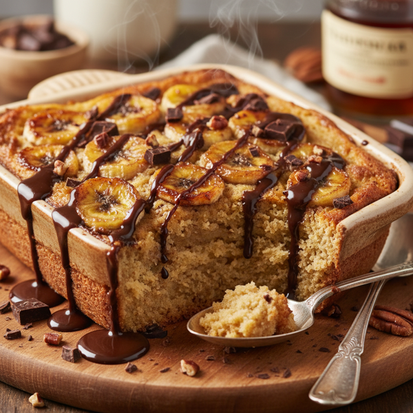 Decadent Caramelized Banana Rum Bread Pudding with Rich Chocolate Rum Sauce recipe