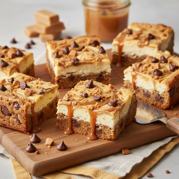 Decadent Cheesecake Caramel Toffee Chocolate Chip Cookie Bars recipe
