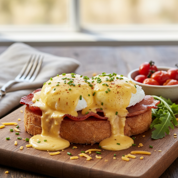 Decadent Cheesy Eggs Benedict recipe