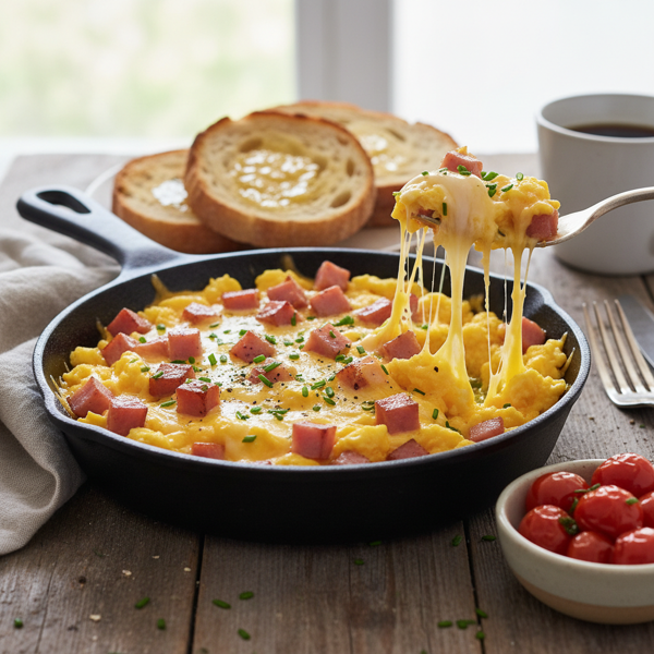 Decadent Cheesy Ham Scramble recipe