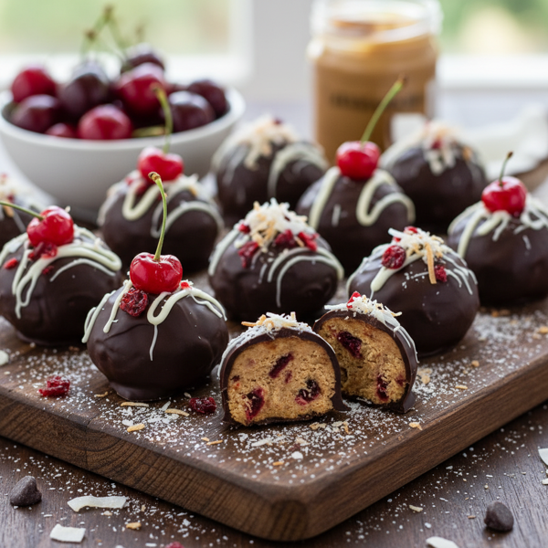Decadent Cherry-Coconut Peanut Butter Truffles recipe