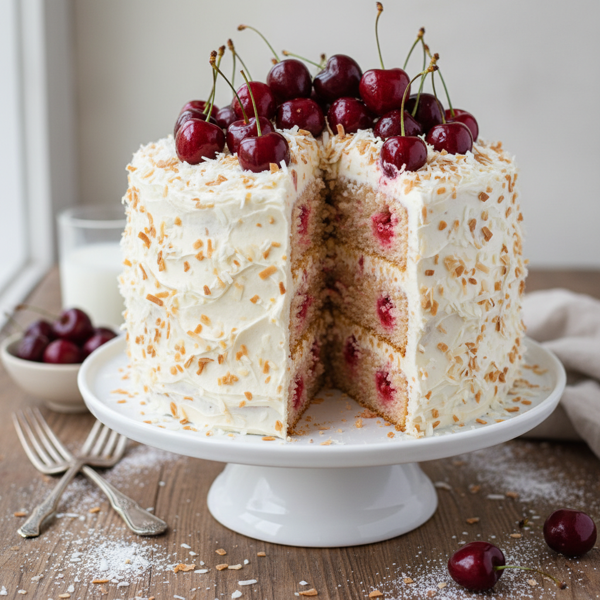 Decadent Cherry Coconut Bliss Cake recipe