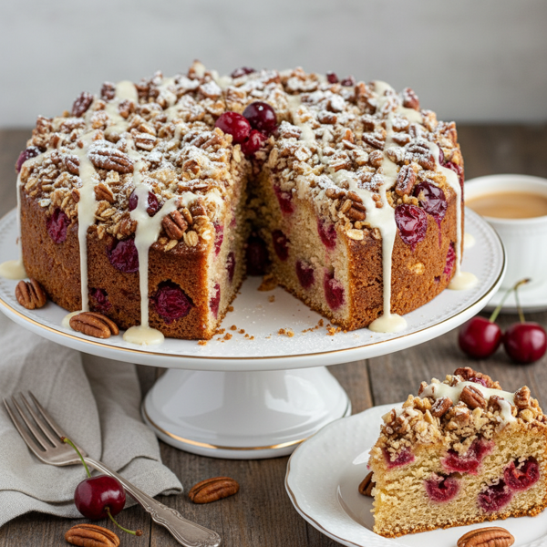 Decadent Cherry Pecan Streusel Cake recipe