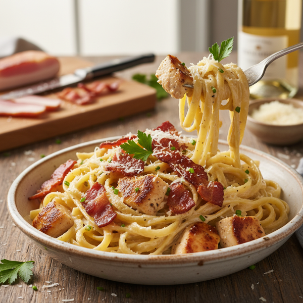Decadent Chicken & Bacon Fettuccine Alfredo recipe