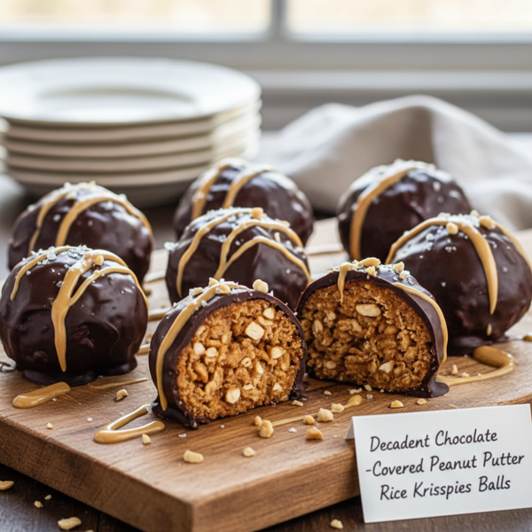 Decadent Chocolate-Covered Peanut Butter Rice Krispies Balls recipe
