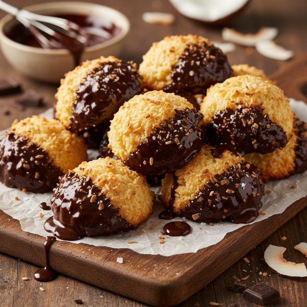Decadent Chocolate-Dipped Coconut Macaroons recipe