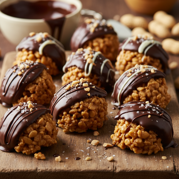 Decadent Chocolate-Dipped Peanut Butter Krispie Delights recipe