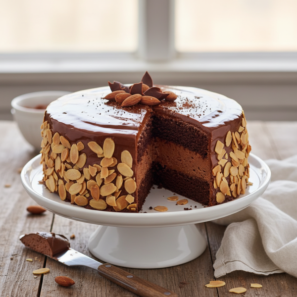 Decadent Chocolate Almond Mousse Layer Cake recipe