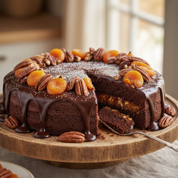 Decadent Chocolate Apricot Pecan Torte recipe