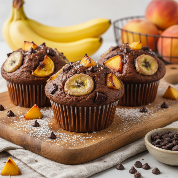 Decadent Chocolate Banana Peach Muffins recipe