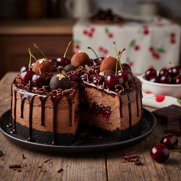 Decadent Chocolate Cherry Truffle Cheesecake recipe