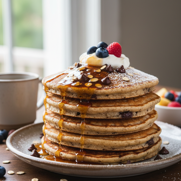 Decadent Chocolate Chip-Oat Pancakes recipe