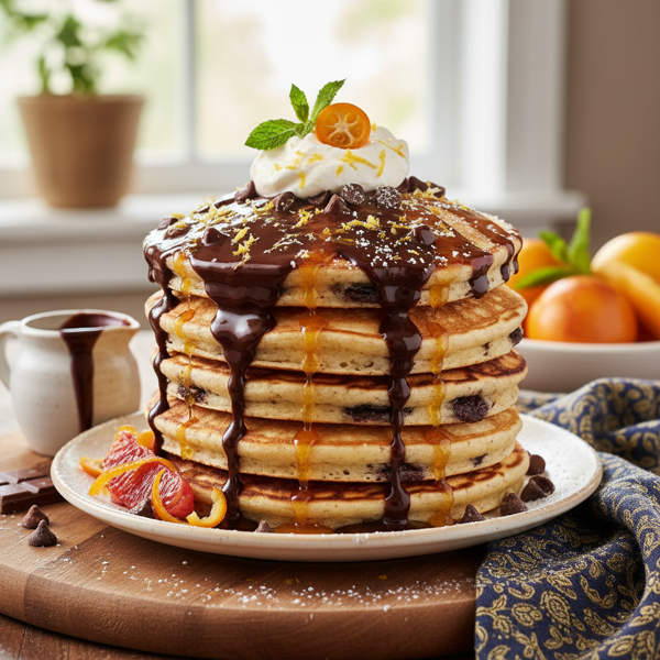 Decadent Chocolate Chip Pancakes with a Hint of Citrus recipe