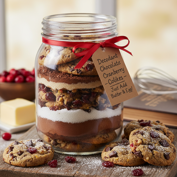 Decadent Chocolate Cranberry Delight Cookies in a Jar recipe