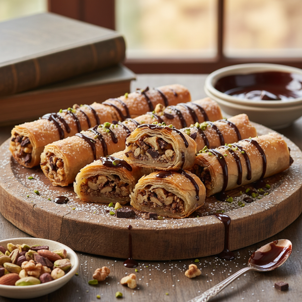 Decadent Chocolate Nut Baklava Rolls recipe