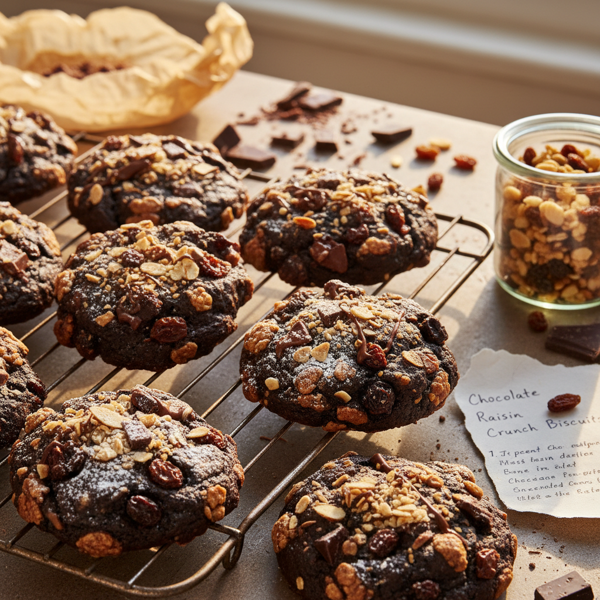 Decadent Chocolate Raisin Crunch Biscuits recipe
