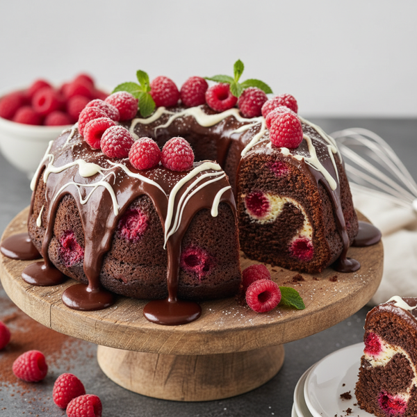 Decadent Chocolate Raspberry Cream Cheese Bundt Cake recipe